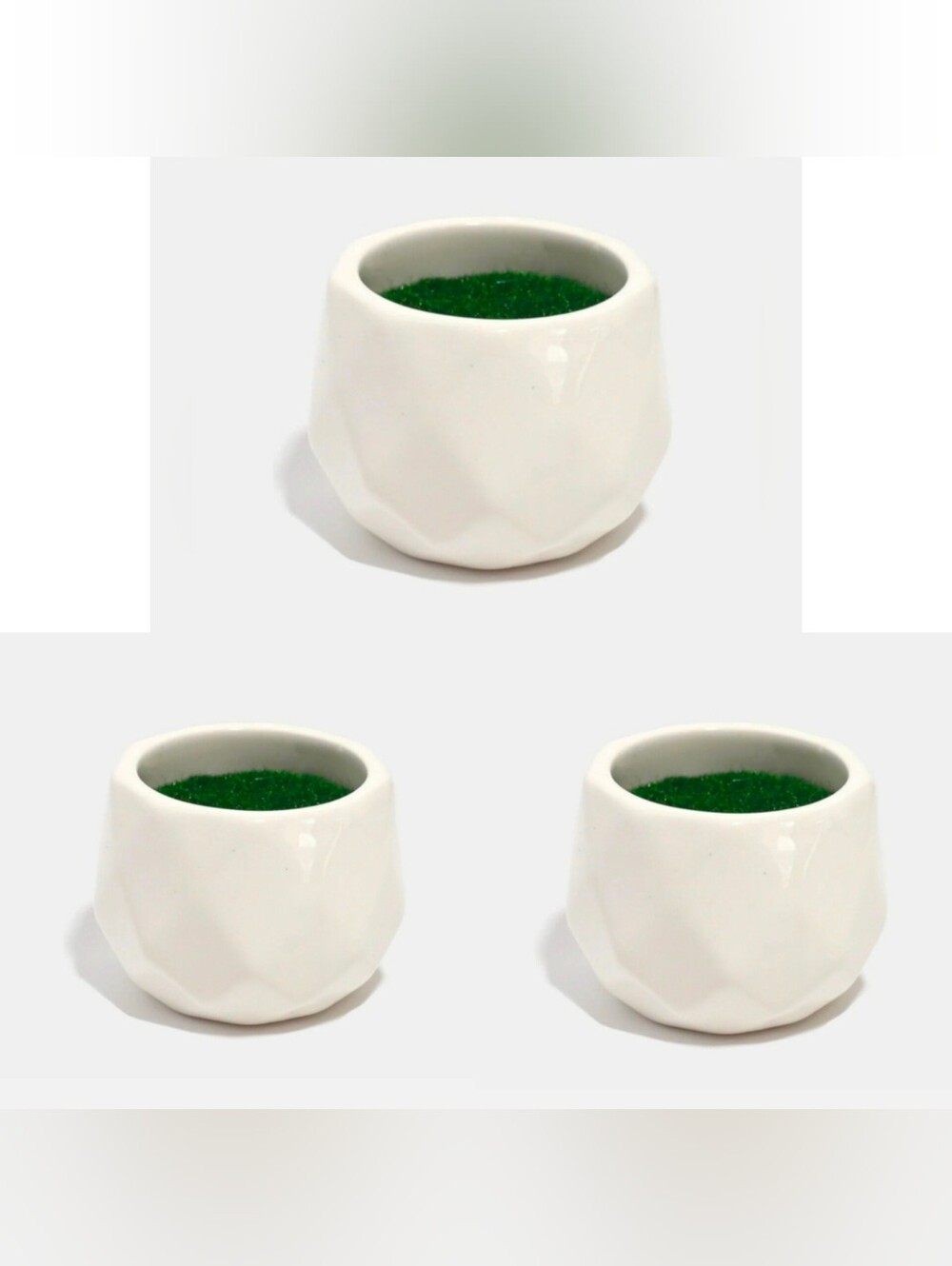 White Ceramic Geometric Small Planter (Set of 3) For Mini Succulents BNIB
